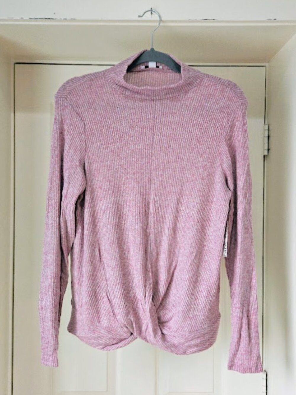 Nine West Knit Purple Sweater Coquette Pink Long Sleeve Shirt Top Large New Mock